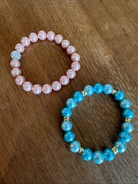 Pink Pearl Stretch Bracelet & Blue Pearl Stretch Bracelet - Set